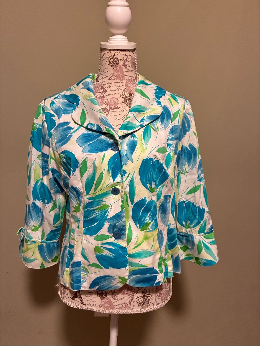 Studio I Teal & Green Floral Button Jacket